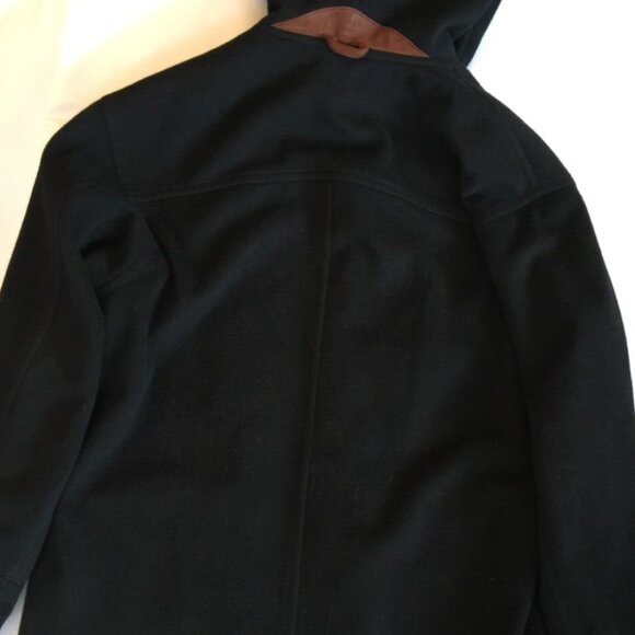 VINTAGE 100% WOOL LEATHER TRIM HOODED DUFFLE COAT WOMENS 10 BLACK MADE IN USA - Picture 5 of 14